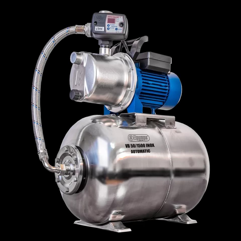 VB 50/1500 INOX Automatic Hauswasserwerk, mit INOX-Pumpenrad, Pumpengehäuse und Druckbehälter, 1500 W, 6.300 l/h, 4,8 bar, 50 L